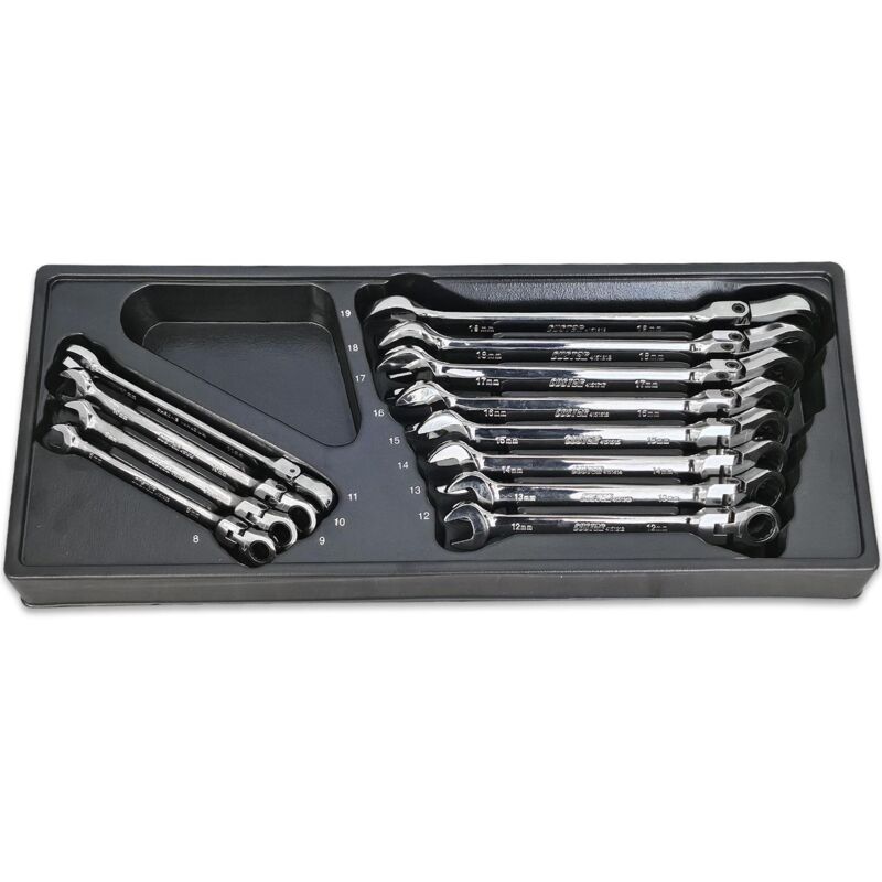 Oc-pro - Jeu 12 cles mixtes articulees a cliquet flexible 8 à 19 mm