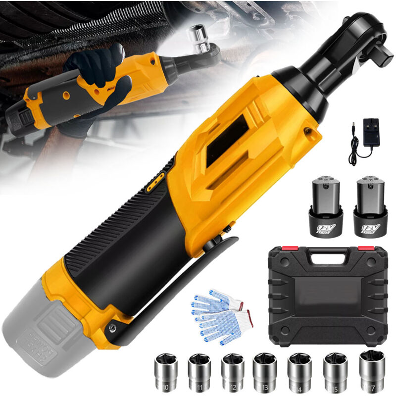 Clés à cliquet, jeu de clés à cliquet électriques sans fil, kit d'outils à cliquet électrique 3/8' 12 v avec 2 packs de batteries lithium-ion 3000