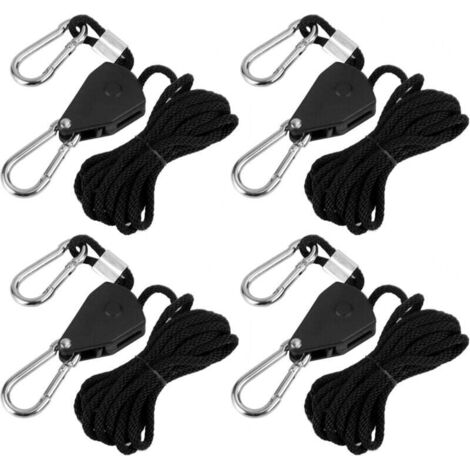 Clés à Cliquet Robustes avec Crochets 4 Pièces Corde réglable de 2m pour Lampe de Plantes Nylon Sangle à Cliquet Réglable pour Lampe ou Plantes