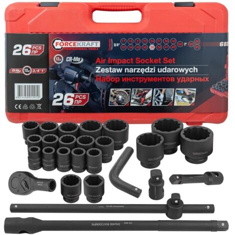 Clés à douille à impact 3/4'' 1" 12 pans, lot de 26