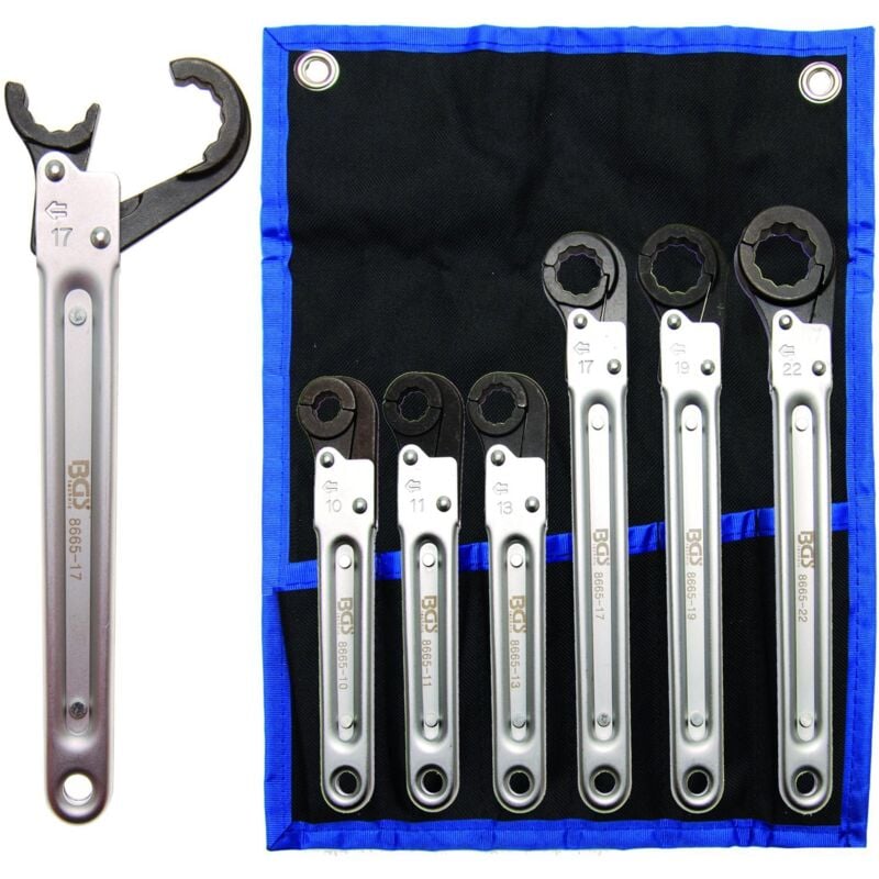 Jeu de 6 cles a tuyauter a cliquet bgs 10 - 11 - 13 - 17 - 19 - 22 mm