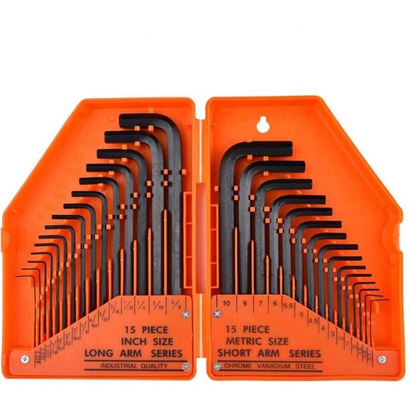 Clés Allen Jeu 30 Clés Males hexagonales en pouce et métrique 0,7 à 10 mm. Clés à laine Professionnelle(orange)