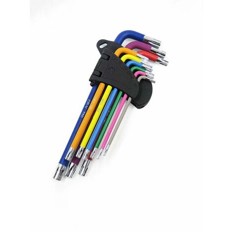 Clés Coudées Torx Jeu De Cles Mâles toile Six Branches ( clés coudées Torx : T10, T15, T20, T25, T27, T30, T40, T45, T50, Acier trempé)，（9pcs）