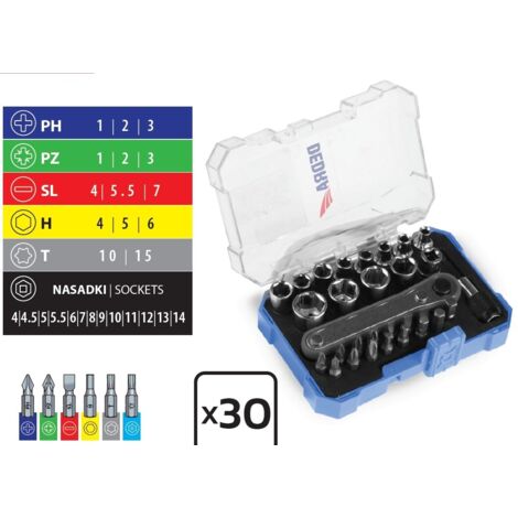 Clés et douilles dedra acier S2 coffret plastique 30 pcs