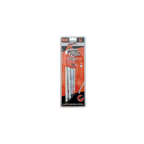 Clés hexagonales mâles à bille, type long, Chrome Vanadium Sr. 9 pièces.