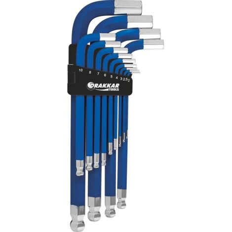 Clés mâles coudées hexagonales longues magnétiques de 2 à 19mm - étui pivotant de 13 clés DRAKKAR - 68420
