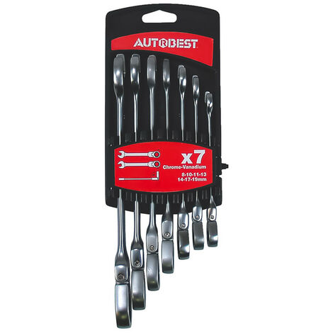 Clés mixtes à cliquet, chrome vanadium satinées X 7 - AUTOBEST