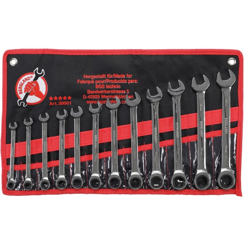 Bgs Do It Yourself - Cles mixtes a cliquet - jeu de 12 cles bgs bergland de 8 a 19 mm