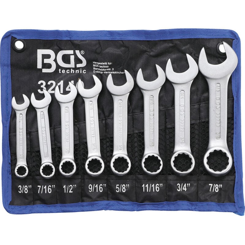Bgs Technic - Cles mixtes courtes, pouces, imperiales, us, sae, jeu de 8 cles bgs