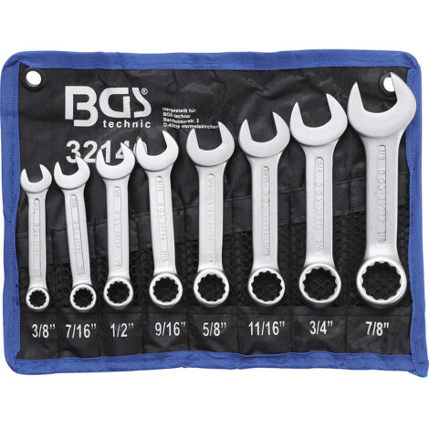 CLES MIXTES COURTES, POUCES, IMPERIALES, US, SAE, JEU DE 8 CLES BGS