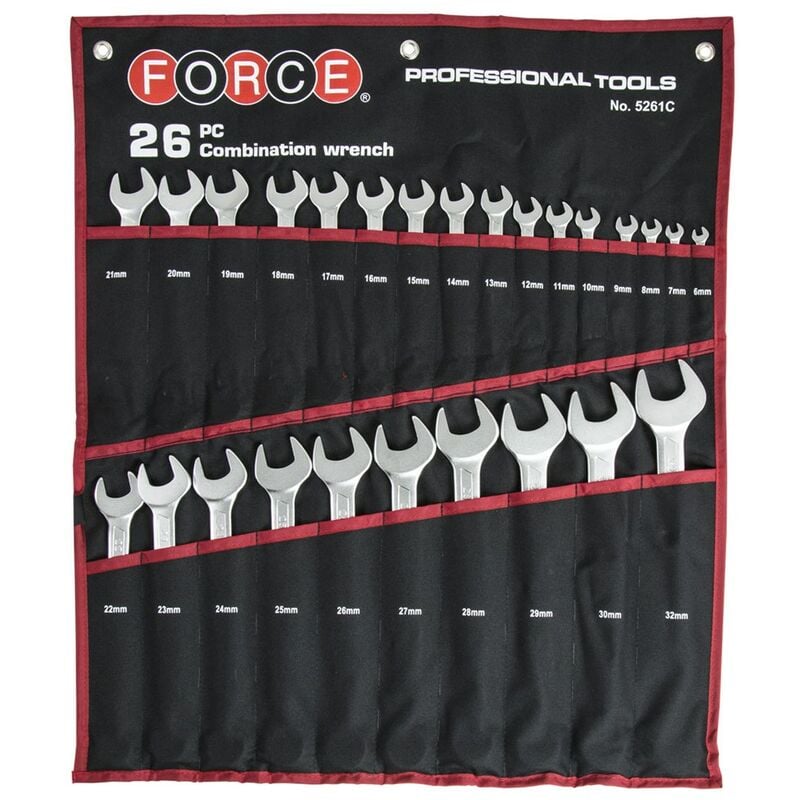 Trousse de 26 cles mixtes chrome vanadium 6 à 32 mm chromees satinees