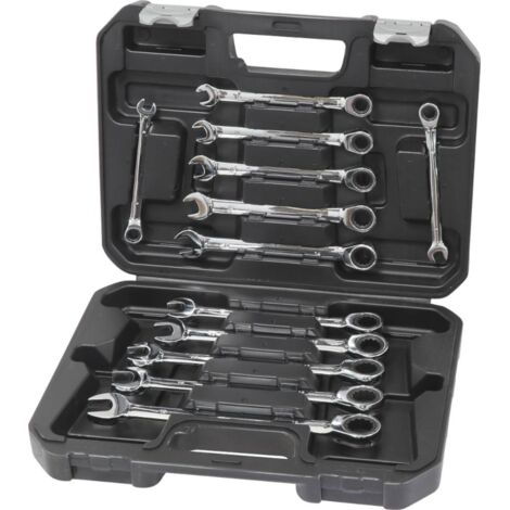 Clés mixtes droites à cliquet de 8 à 19mm 72 dents - mallette de 12 pcs