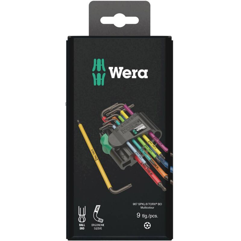 Wera - 967/9 Jeu de clés mâles coudées t 8, t 9, t 10, t 15, t 20, t 25, t 27, t 30, t 40 9 pièces
