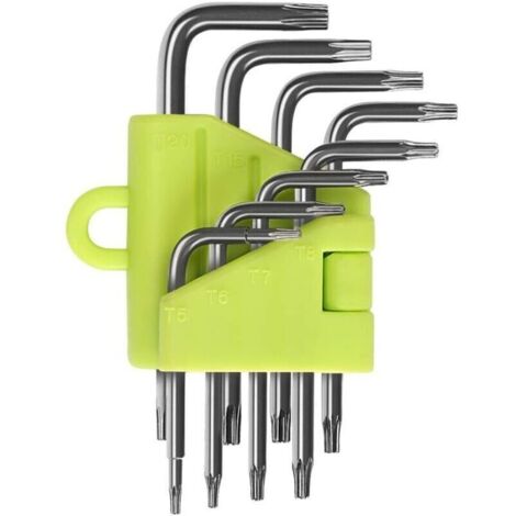 Clés Torx Coudée, Kit de 8 Pièces Clés Allen, Tournevis Etoile T5 T6 T7 T8 T9 T10 T15 T20, Ensembles de Clés Outillage à Main Hexagonales