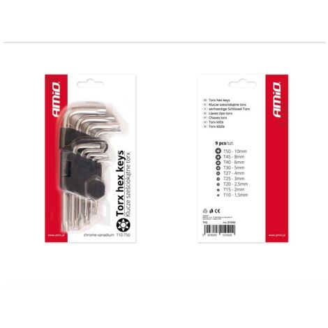 Clés Torx courtes CRV, lot de 9, amio-01040