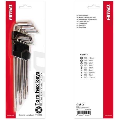 Clés Torx longues 230 mm, 9 pièces, TKL amio-01039