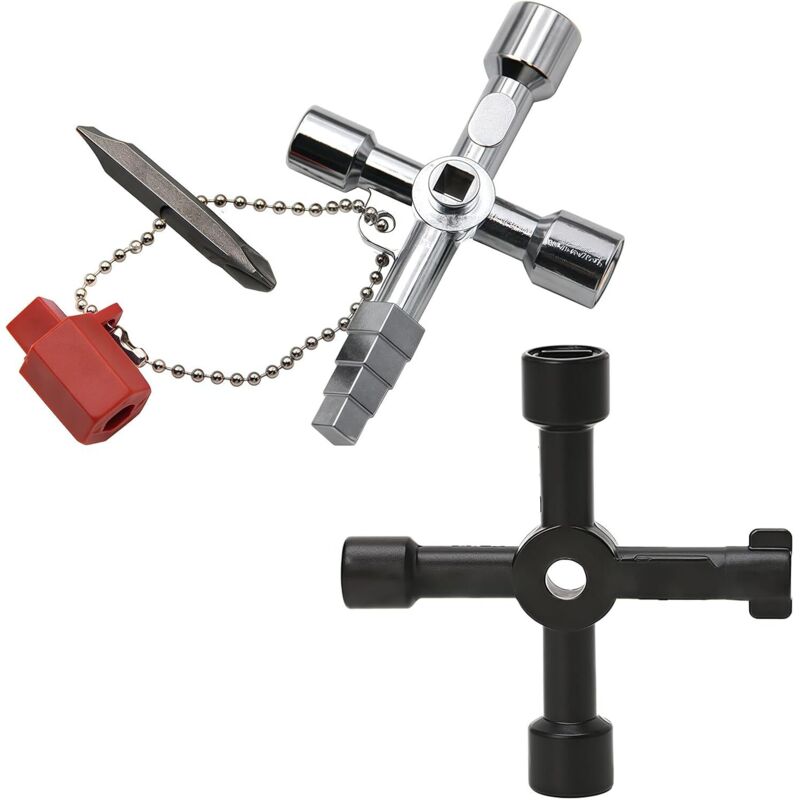 Clés universelles multifonctions 4 voies en croix, lot de 2, pour robinets, compteurs d'eau et armoires électriques, pratique et compacte.