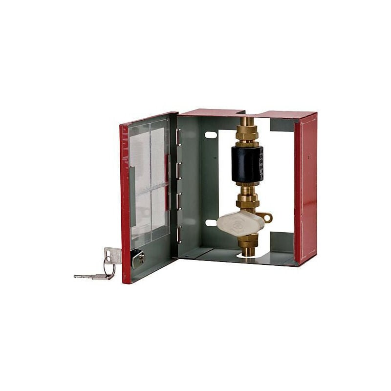 Clesse:Coffret sous verre dormant avec vanne 812 et raccord isolant ECGW04 entree:braser12 sortie:braser12 rouge