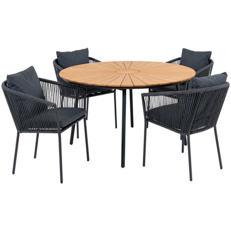 Cleveland Gartenset Esstisch Ø130cm natur, schwarz und 4 Salerno Stuhl grau, schwarz.