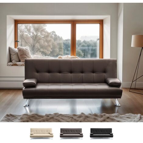 Clic Clac convertible canapé 2 Places accoudoirs en similicuir Olivina - Marron