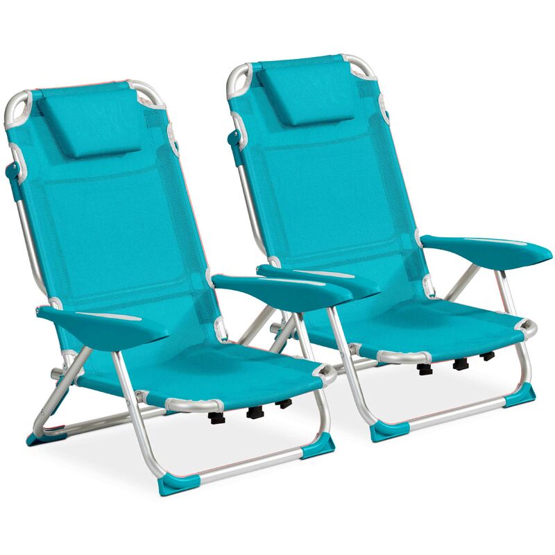 Lot de 2 fauteuils clic clac des plages en polyester bleu - Bleu
