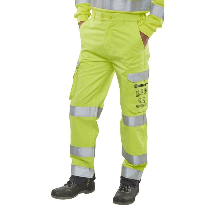 Beeswift - arc compliant hi-vis trousers saturn yellow / navy 30T