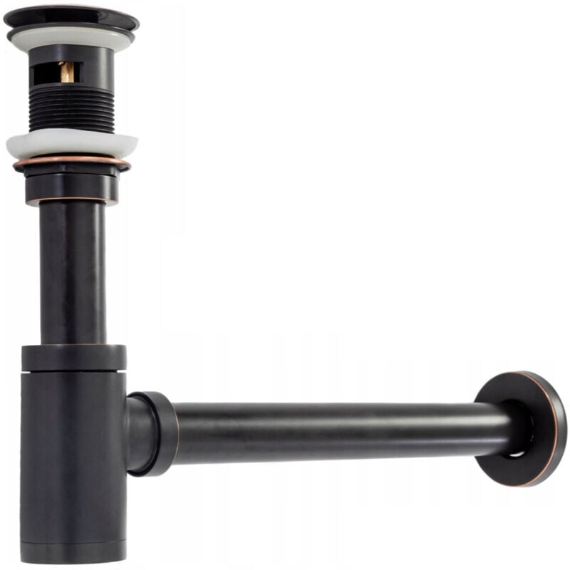Siphon Lavabo Noir Retro Avec Bonde De Lavabo Trop-Plein Automatique