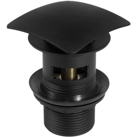 main image of "Click-Clack Slotted Square Push Button Waste Plug Sink Basin Black Powder Coated"