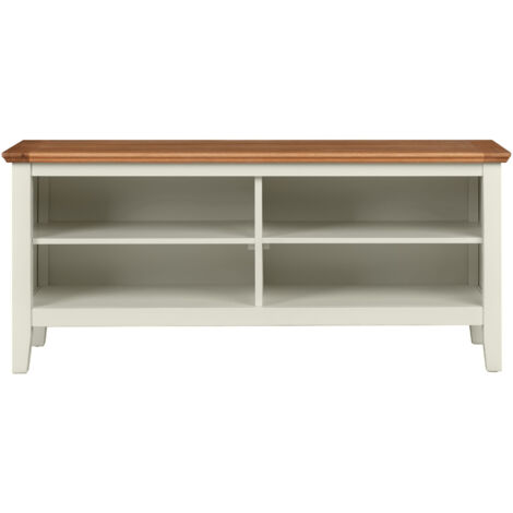 main image of "Clifton Oak Large Off White Painted Hallway Shoe Storage Bench in Light Oak Finish 8 Pairs | Solid Wooden Organiser / Cabinet / Stand /Cupboard"