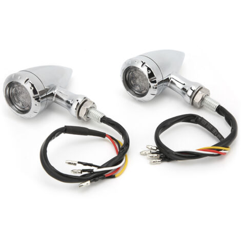 Clignotant LED pour motos, 2 pièces, lumière rétro jaune rouge, coque chromée universelle