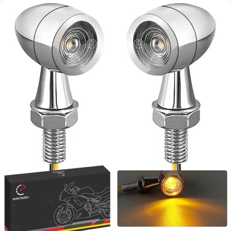 Clignotant Moto 12V - Lot de 2 - Zinc Chromé - LED Haute Luminosité - Étanche IP67 - Universel
