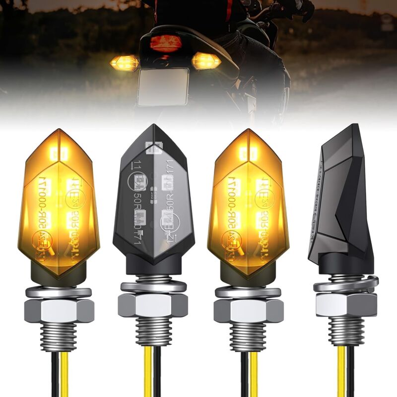 Clignotant Moto LED, Ensemble de 4 Mini Clignotants Moto 12V, Indicateur Universel Étanche IP65 pour Moto, Scooter, Quad, Cruiser, Tout-Terrain