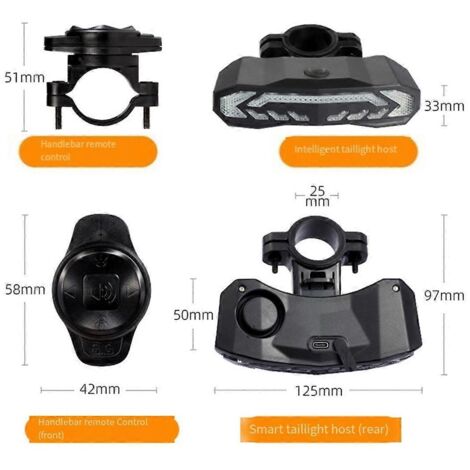 Clignotants de vélo intelligents, feu arrière de vélo télécommandé A--