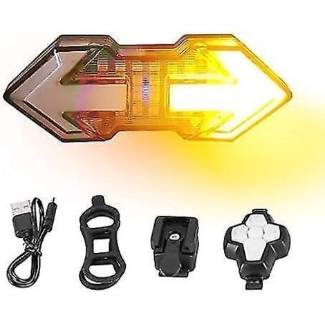 Clignotants pour vélo, feu arrière de vélo avec clignotants intégrés, feu arrière LED rechargeable USB 120 lumens, clignotants de vélo avec télécommande sans fil, IPX5