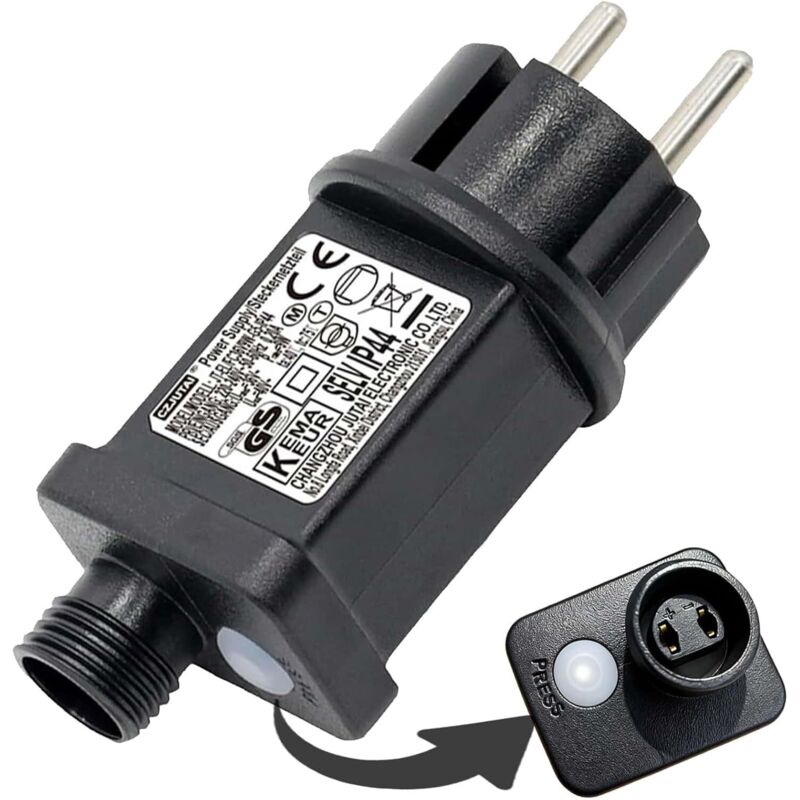 Clignoteur pour Guirlande 24V 6W AC Transformateur, 8 Modes Prise Guirlande Lumineuse avec Fonction Minuterie, Étanche IP44 Adaptateur pour Éclairage