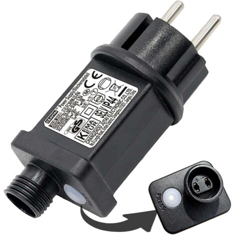 Clignoteur pour Guirlande 24V 6W AC Transformateur, 8 Modes Prise Guirlande Lumineuse avec Fonction Minuterie, Étanche IP44 Adaptateur pour Éclairage de Noël, Sapin Lumineuse, Rideau Lumineux [Classe 