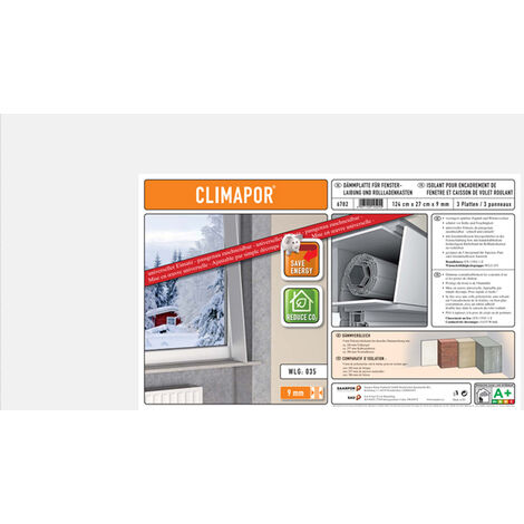 CLIMAPOR Isolant pour encadrement de fenêtre et caisson de volant roulant - polystyrène - blanc - panneau : 124 cm x 27 cm x 9 mm - 1 sachet ( 1 m2)