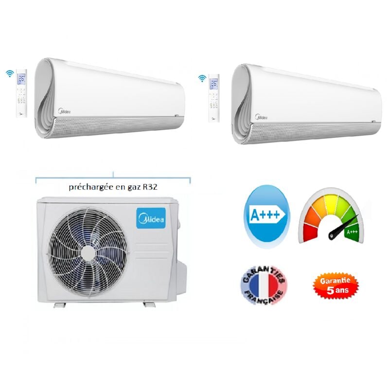 Midea - Climatiseur bi split 5200 watts + une unité midéa Breezeless 3500 watts et une 2600 watts