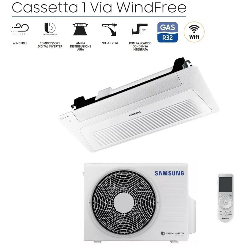 Samsung - climatiseur cassette climatiseur windfree 1 way slim 12000 btu ac035rn1dkg r-32 wi-fi optionnel avec panneau et télécommande inclus