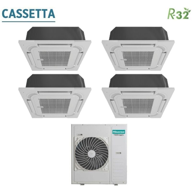 Climatiseur Hisense Quadri Split Cassette 9+9+9+9 avec 5AMW125U4RTA R-32 9000+9000+9000 avec télécommande standard et panneau inclus