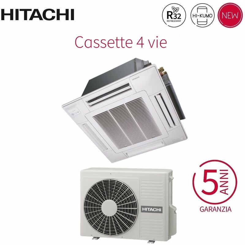 Hitachi - climatiseur cassette 4-way inverter 12000 btu rai-35rpe r-32 wi-fi optionnel avec grille incluse - nouveau