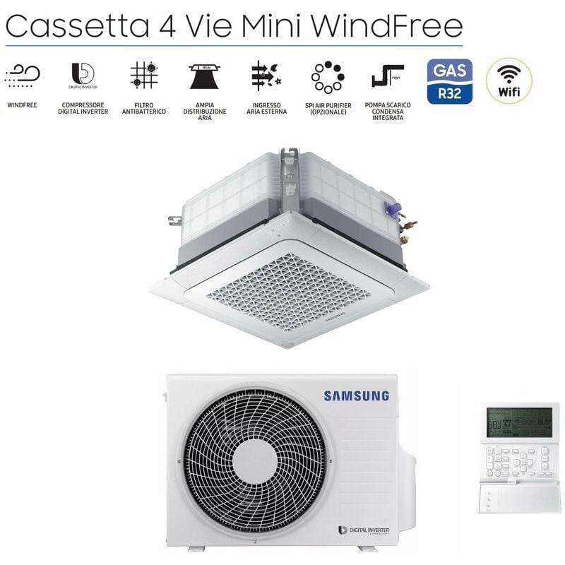 Samsung - Climatiseur rèversible Cassette 4 voies Mini Windfree 9000 btu R-32 AC026RNNDKG avec panneau et commande filaire - new