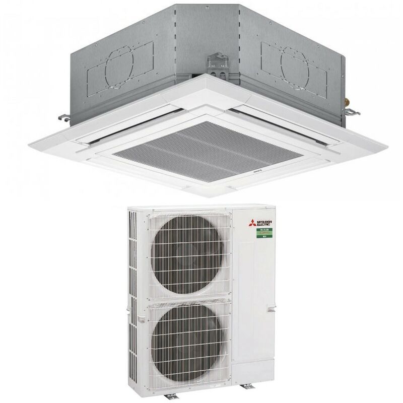 Climatiseur Mitsubishi Electric Cassette 90x90 4 voies 34000 Btu PLA-M100EA + PUZ-M100YKA Triphasé R-32 Wi-Fi en option avec grille incluse