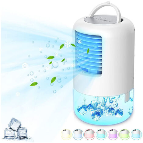 Climatiseur mobile 500 ml, climatiseur/ventilateur/humidificateur portable 3 en 1, mini climatiseur basse consommation, refroidisseur d'air personnel 3 modes de vent/2 réglages de minuterie (prise eur