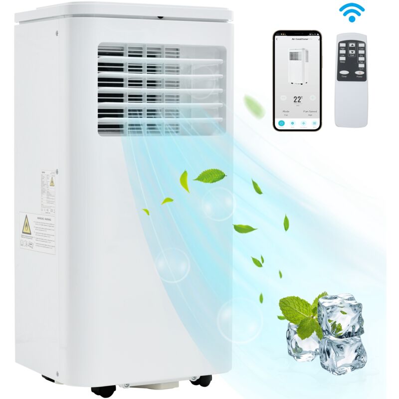 Climatiseur mobile 7,000 BTU/h,2KW,Déshumidificateur,Télécommande/Commande APP/3 Modes/Pour Max 80m³,Minuteur 24h,Blanc Classe a