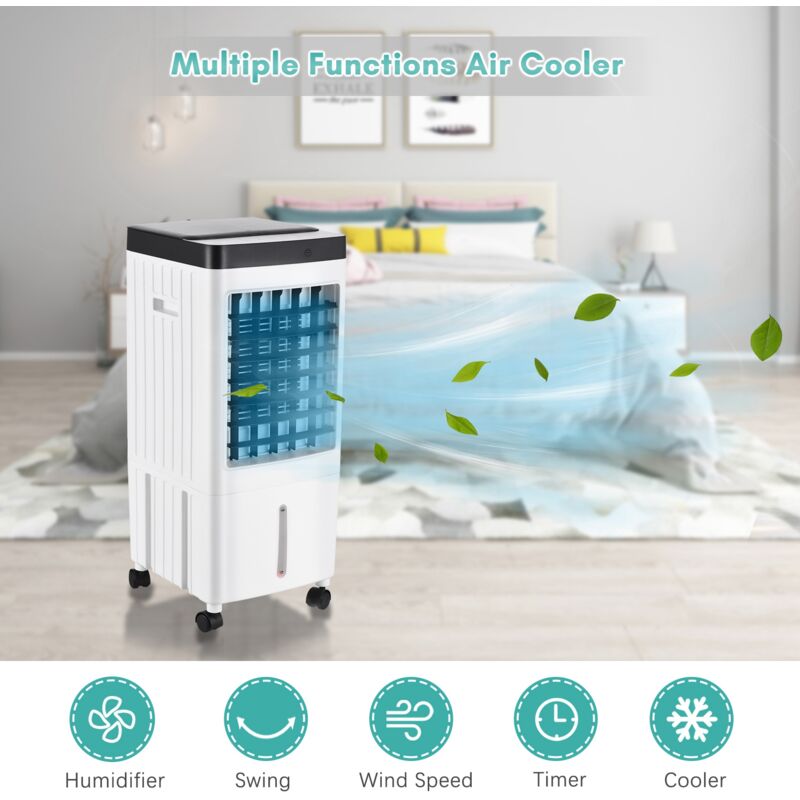 Climatiseur mobile, climatiseur par évaporation 3 en 1 avec télécommande, 3 vitesses, minuterie de 1 à 7 heures, oscillation à 60°, grand réservoir