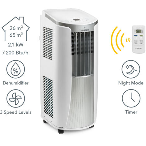 Climatiseur mobile monobloc Trotec PAC 2010 E - compact, 26 m2, déshumidification, filtre à air