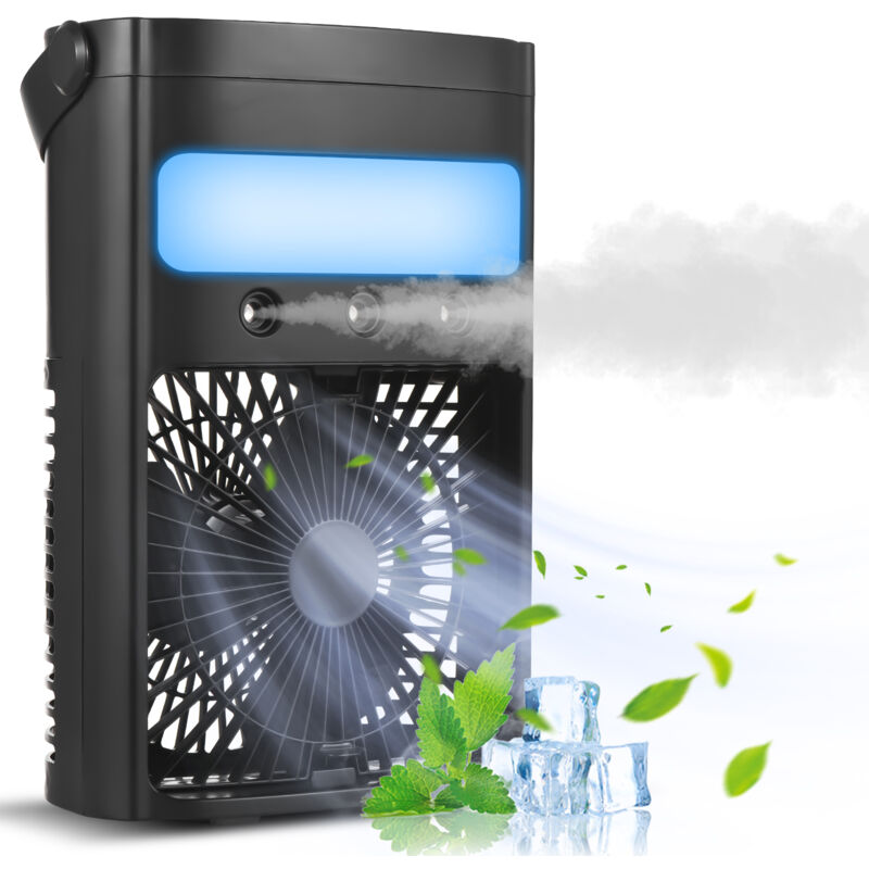 Climatiseur Mobile Portable, Mini Refroidisseur D'air, Mini Air Climatiseur Ventilateur, Air Cooler fan con 3 Velocità, 7 Lumières led, Modes de