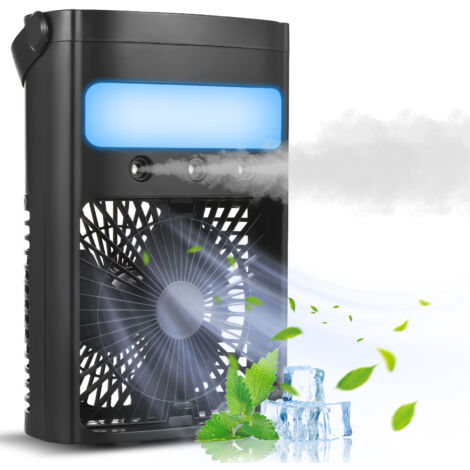 Climatiseur Mobile Portable, Mini Refroidisseur D'air, Mini Air Climatiseur Ventilateur, Air Cooler fan con 3 Velocità, 7 Lumières LED, Modes de Brumisation