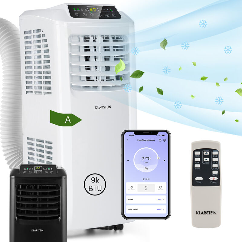 Klarstein - Climatiseur Mobile Silencieux, Smart Climatiseur 3 en 1, Mode Nuit, Déshumidificateur, Ventilateur, Mini Climatisation à Faible Conso,